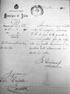 Lettera del Comune di Alvito del 23 febbraio 1900.