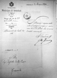 Lettera del Comune di Settefrati del 3 marzo 1900.