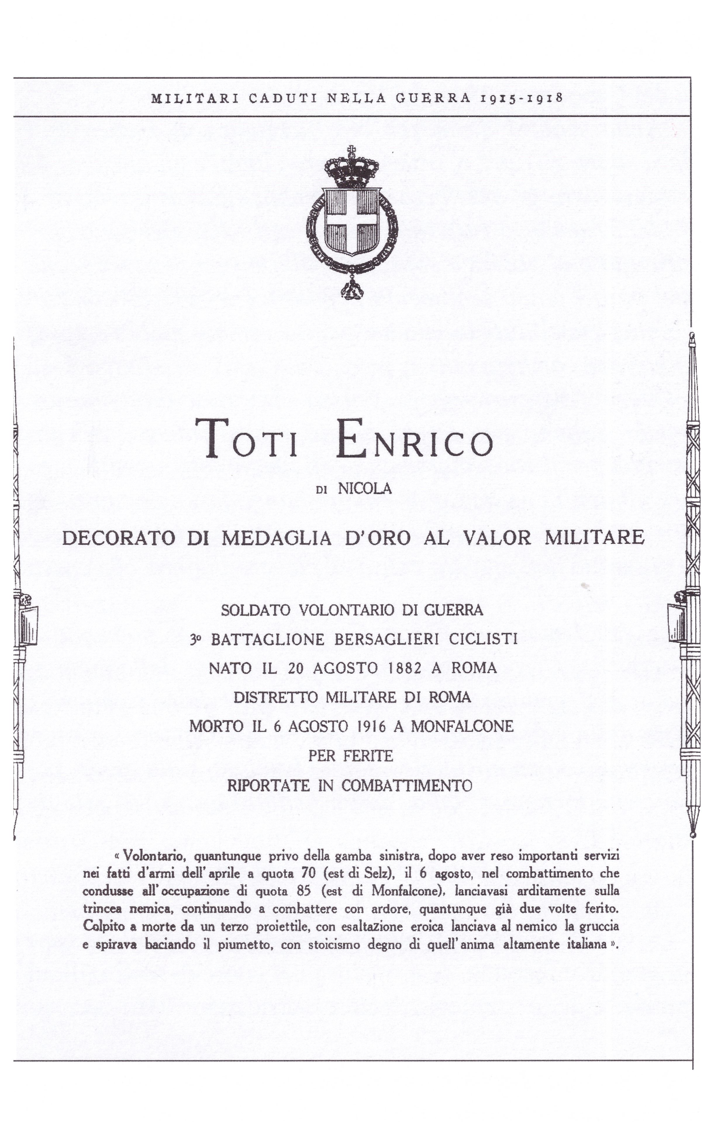 G. de Angelis-Curits, Enrico Toti, centenario della morte - www.cdsconlus.it