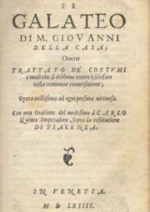 Frontespizio de Il Galateo di M. Giovanni della Casa ovvero Trattato de’ costumi, in Venezia, 1564.