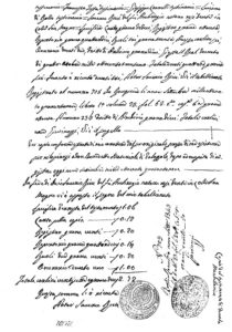 L’ultima pagina dell’atto notarile con l’elenco delle spese di rogito, bolli, timbri e firma del notaio Saverio Ricci.