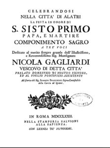 Frontespizio del Componimento Sagro in onore di S. Sisto.